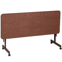 Correll EconoLine Mobile Flip Top Table, 24 inch x 72 inch Adjustable Height Melamine Top, Walnut - EconoLine