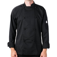 Mercer Culinary Genesis® M61020 Unisex Lightweight Black Customizable Long Sleeve Chef Jacket with Cloth Knot Buttons - S