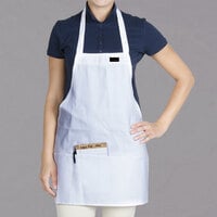 Chef Revival White Poly-Cotton Customizable Bib Apron with 1 Pocket - 28 inchL x 25 inchW