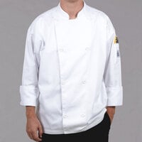 Chef Revival Silver Knife and Steel J002 Unisex White Customizable Long Sleeve Chef Jacket with Chef Logo Buttons - L