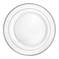 Fineline Silver Splendor 510-WH 10" White Plastic Plate with Silver Bands - 120/Case
