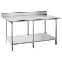 16 Gauge Advance Tabco KMG-3612 36 inch x 144 inch Stainless Steel Commercial Work Table with 5 inch Backsplash and Undershelf
