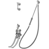 T&S B-0676 Bedpan Washer with Pedal Valves and Wall Hook Outlet - 5' PVC Hose with Extended Spray Nozzle