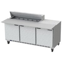 Beverage-Air SPE72HC-12C 72 inch 3 Door Cutting Top Refrigerated Sandwich Prep Table with 17 inch Wide Cutting Board