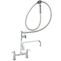 T&S B-0177 Deck Mounted Pre-Rinse Faucet with Adjustable 8" Centers, Angled Spray Head, 80" Hose, 12" Add-On Faucet, Vacuum Breaker, and Wall Hook