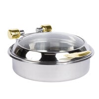 Vollrath 46124 6 Qt. Intrigue Glass Top Round Induction Chafer with Brass Trim and Stainless Steel Food Pan