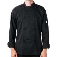 Mercer Culinary Genesis® Unisex Lightweight Black Customizable Long Sleeve Chef Jacket with Cloth Knot Buttons M61020BK - XS