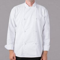 Mercer Culinary Genesis Unisex Lightweight White Customizable Long Sleeve Chef Jacket with Cloth Knot Buttons M61020WH - L