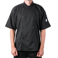 Mercer Culinary Genesis® Unisex Lightweight Black Customizable Short Sleeve Chef Jacket M61012BK - 6X