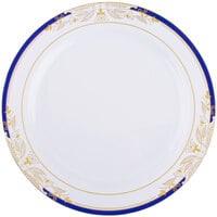 Fineline 4910-WHBG Signature Blu 10 1/4" White with Blue and Gold Rim Dinner Plate - 120/Case