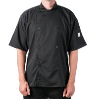 Mercer Culinary Genesis® Unisex Lightweight Black Customizable Short Sleeve Chef Jacket M61012BK - M