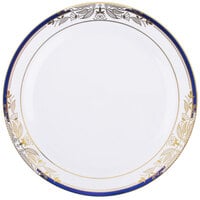 Fineline 4907-WHBG Signature Blu 7 1/2" White with Blue and Gold Rim Salad Plate - 120/Case