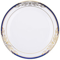 Fineline 4907-WHBG Signature Blu 7 1/2" White with Blue and Gold Rim Salad Plate - 120/Case