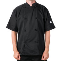Mercer Culinary Genesis® M61022 Unisex Lightweight Black Customizable Short Sleeve Chef Jacket with Cloth Knot Buttons - M