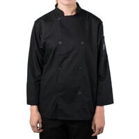 Mercer Culinary Genesis® M61030 Women's Black Customizable Long Sleeve Chef Jacket - XL