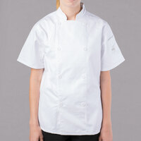 Mercer Culinary Genesis® Women's White Customizable Short Sleeve Chef Jacket M61032WH - M