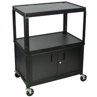 Luxor AVJ42XLC Adjustable Height Black 3 Shelf A/V Cart with Locking Cabinet