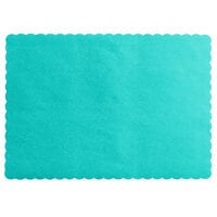 Choice 10 inch x 14 inch Teal Colored Paper Placemat with Scalloped Edge - 1000/Case