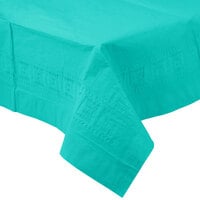 Creative Converting 324764 54 inch x 108 inch Teal Lagoon Tissue / Poly Table Cover - 6/Case