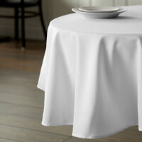 Intedge 83 inch Round White 100% Polyester Hemmed Cloth Table Cover