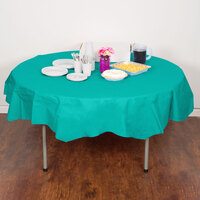 Creative Converting 324791 82 inch Teal Lagoon OctyRound Tissue / Poly Table Cover - 12/Case