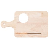 Choice 13 1/2 inch x 7 1/2 inch x 3/4 inch Medium Wooden Bread / Charcuterie Cutting Board with Ramekin Insert, Knife Slot, and Handle