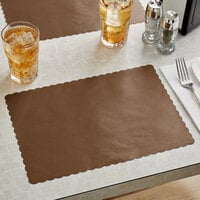 Choice 10 inch x 14 inch Brown Colored Paper Placemat with Scalloped Edge   - 1000/Case