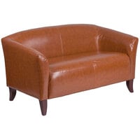 Flash Furniture 111-2-CG-GG Hercules Imperial Cognac Leather Loveseat with Wooden Feet