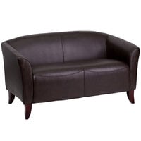 Flash Furniture 111-2-BN-GG Hercules Imperial Brown Leather Loveseat with Wooden Feet