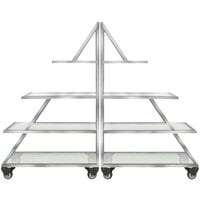 Eastern Tabletop AC1725 82 1/2 inch x 14 inch x 64 inch Triangle Stainless Steel Rolling Buffet Set with Clear Acrylic Shelves