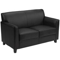 Flash Furniture BT-827-2-BK-GG Hercules Diplomat Black Leather Loveseat with Wooden Feet