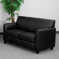 Flash Furniture BT-827-2-BK-GG Hercules Diplomat Black Leather Loveseat with Wooden Feet