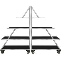 Eastern Tabletop AC1725BK 82 1/2 inch x 14 inch x 64 inch Triangle Stainless Steel Rolling Buffet Set with Black Acrylic Shelves