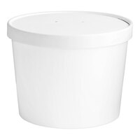 Choice 64 oz. Double Poly-Coated White Paper Food Cup with Vented Paper Lid - 25/Pack
