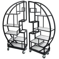 Eastern Tabletop ST1790MB 72 1/2 inch x 13 3/4 inch x 72 inch Cartwheel Xylo Black Coated Steel Rolling Buffet with Clear Glass Tempered Shelves