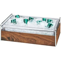Cal-Mil 3702-12-49 Mid-Century Chrome Metal and Wood Ice Housing with Clear Plastic Pan - 14 inch x 22 inch x 7 inch