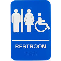 Tablecraft 695650 ADA Handicap Accessible Women's / Men's Restroom Sign with Braille - Blue and White, 9 inch x 6 inch