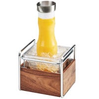 Cal-Mil 3702-6-49 Mid-Century Chrome Metal and Wood Ice Housing with Clear Plastic Pan - 7 inch x 8 inch x 7 inch