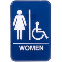 Handicap Accessible Women's Restroom Sign - Blue and White, 9" x 6"