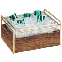 Cal-Mil 3702-10-46 Mid-Century Brass Metal and Wood Ice Housing with Clear Plastic Pan - 11" x 14" x 7"