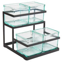 Cal-Mil 3604-13 2-Step Black Condiment Display with 4 Glass Jars - 11 inch x 10 1/4 inch x 11 1/2 inch