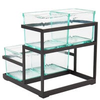 Cal-Mil 3604-13 2-Step Black Condiment Display with 4 Glass Jars - 11 inch x 10 1/4 inch x 11 1/2 inch