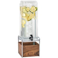Cal-Mil 3703-3-49 Mid-Century 3 Gallon Square Beverage Dispenser with Walnut and Chrome Base and Ice Chamber