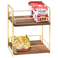 Cal-Mil 3704-2-46 Mid-Century Wood and Brass Two Tier Merchandiser - 13" x 12" x 16 1/2"