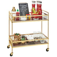 Cal-Mil 3719-46 Mid-Century Brass Beverage Cart with 2 Walnut Shelves - 27" x 16" x 36"