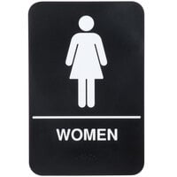ADA Women's Restroom Sign with Braille - Black and White, 9" x 6"