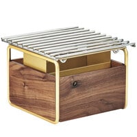 Cal-Mil 3711-46 Mid-Century 12 inch x 12 inch Chafer Alternative with Wind Guard and Walnut and Brass Frame
