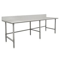 Advance Tabco Spec Line TVKS-368 36 inch x 96 inch 14 Gauge Stainless Steel Commercial Work Table with 10 inch Backsplash