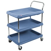 Metro BC2030-3DMB Utility Cart with Three Deep Ledge Shelves and Microban Protection 32 3/4 inch x 21 1/2 inch Slate Blue