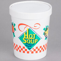 Solo KH32A-86926 Hearty Soup Print 32 oz. Double-Wall Poly Paper Soup / Hot Food Cup with Vented Paper Lid - 250/Case